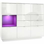 Vladon - Buffet haut Metro V2 Cabinet Commode Blanc haute brillance insert coloré - Insertion en Mûre haute brillance avec éclairage led - Insertion
