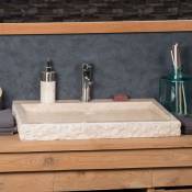 Wanda Collection - Grande vasque 70cm à poser rectangle en pierre marbre Cosy crème - Crème