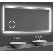 120x70cm miroir lumineux de salle de bain regtanglaire avec Bluetooth, 3 Couleurs, Horloge et Loupe - Acezanble