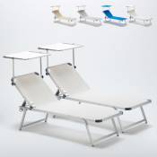2 bains de soleil de plage et mer en aluminium avec pare-soleil Nettuno Couleur: Blanc