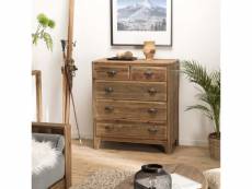 Andrian - meuble chiffonnier marron 5 tiroirs bois pin recyclé