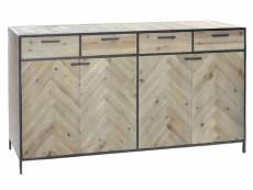 Buffet meuble de rangement en bois de sapin naturel et métal coloris noir - longueur 160 x hauteur 85 x profondeur 42 cm