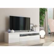Dmora Meuble TV de salon, Made in Italy, Meuble TV 2 portes, Meuble TV de salon, 150x40h37 cm, Couleur blanc brillant