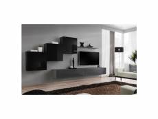 Ensemble mural - switch x - 3 vitrines carrées - 2 bancs tv - 1 étagère - noir et graphite - modèle 2