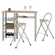 Ensemble style avec table haute de bar mange-debout comptoir et 2 chaises/tabourets, en mdf chêne sonoma et structure en métal - Chêne Sonoma