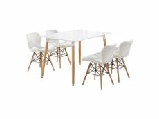Ensemble table blanche design scandinave + 4 chaises blanches en simili cuir - cecilia halo