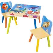 Ensemble table et chaises avec motifs imprimé océan. 1 x table d'enfant + 2 chaises pour enfants d'âge préscolaire - Woltu