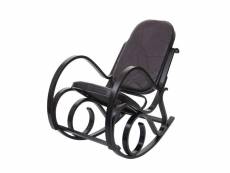 Fauteuil à bascule rocking chair en bois noyer assise en cuir patchwork marron fab04021
