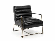 Fauteuil avec structure en acier peint et assise recouverte de simili cuir noir 62,5x74x80-45-56h cm