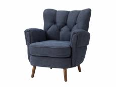 Fauteuil club vintage avec dossier epais boutonné, fauteuil rembourré confortable avec accoudoirs ronds matelassés, bleu