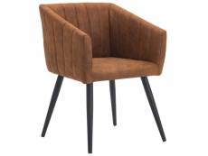 Fauteuil lounge chaise salle à manger en tissu velours marron orangé avec pieds en métal noir fal09082