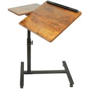 Hofuton Table de Lit à Roulettes Table d'Appoint Support pour Ordinateur Inclinable Hauteur/Angle Réglable 58-90x60x34,5 cm Brun Ancien