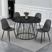 Ilayda - Table à manger ronde design effet marbre pied central en métal noir