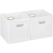 Lot de 2 boîtes de rangement, sans couvercle, avec poignée, pliable, panier en tissu carré, 30 cm, blanc - Relaxdays