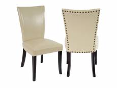 Lot de 2 chaises de salle à manger chesterfield av rivets ~ similicuir crème, pieds foncés
