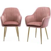 Lot de 2 fauteuils en velours vieux rose et pieds en métal doré. Shella l 58 x p 58 x h 85cm - Vieux rose