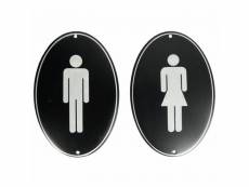 Lot de 2 plaques décoratives symbole homme femme pour wc en métal noir et blanc 10x15cm