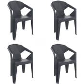 Lot de 4 Chaises de jardin Couleur gris Empilable Plastique Chaise de Table de Jardin Filtre UV Fauteuil RESOL Delta