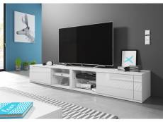 Meuble banc TV - 200 cm - Blanc mat / Blanc brillant