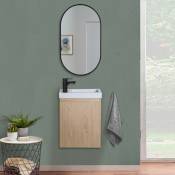 Meuble lave-mains LISA décor chêne + miroir ovale - Décor chêne