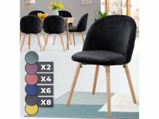 Miadomodo® chaise de salle à manger en velours - lot de 6, pieds en bois hêtre, style moderne, noir - chaise scandinave pour salon, chambre, cuisine,
