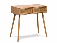 Nordlys - console table scandinave en bois avec 2 tiroirs rotin cannage naturel