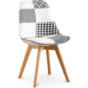 Patchwork Style - Chaise de salle à manger - Tapisserie patchwork noir et blanc - Nouvelle édition - Sam Blanc / Noir - Bois de hêtre, pp, Tissu