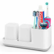 Porte-brosse à dents, porte-brosse à dents pour brosse à dents et dentifrice, 2 gobelets à dents de salle de bain, blanc