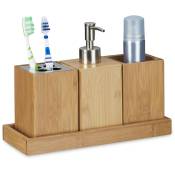 Relaxdays - Accessoires de bain porte brosse à dents porte-savon liquide 4 pièces en bambou, nature