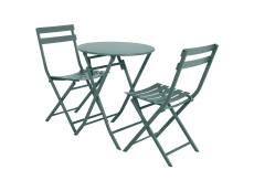 Salon de jardin rond en métal Greensboro Ø 60 cm Vert Jade avec 2 chaises - Hespéride