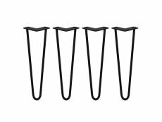 Skiski legs - 4 pieds de table en épingle à cheveux 40,6cm 2 tiges en acier noir épaisseur 12mm 24188
