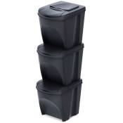 Sortibox Lot de 3 poubelles pour le recyclage avec rabat 25L chacun 39x29x45 cm - Noir - Keden