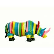 Statue rhinocéros avec rayures multicolores H24 cm