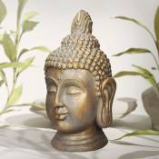 Statue Tête de Bouddha 74,5 cm, en Polyrésine, Aspect Bronze, Décoration pour Intérieur et Extérieur pour Salle Yoga, Reiki, Feng-Shui, Mantra et