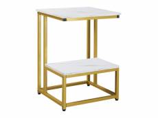 Table basse moderne salon table d'appoint chambre guéridon bout de canapé design structure acier doré plateau étagère aspect marbre blanc