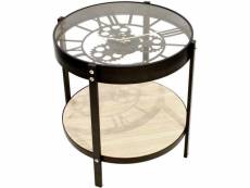Table d'appoint en métal et bois horloge 40 cm