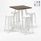 Table haute + 4 tabourets métalliques style Lix pour bars et pubs harlem Couleur: Blanc
