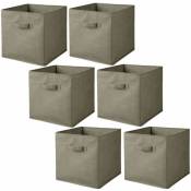 Toilinux - Lot de 6 cubes de rangement pliables en tissus avec poignée - Longueur 30 Largeur 30 Hauteur 30cm - Taupe