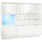 Vladon - Buffet haut Metro V2 Cabinet Commode Blanc haute brillance insert coloré - Insertion en Blanc haute brillance avec éclairage led - Insertion