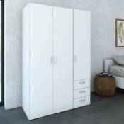 Armoire avec trois portes battantes et trois tiroirs, couleur blanche, Dimensions 115 x 175 x 49 cm, avec emballage renforcé - Dmora