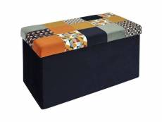 Banc coffre noir pliable couvercle à motifs patchwork orange