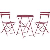 Beliani - Salon de Jardin Bistrot Table et 2 Chaises en Acier Rouge Bordeaux Pliable Fiori - Rouge