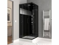Cabine de douche hydromassante 90x90x215 cm - fond noir avec bande miroir - web mirror