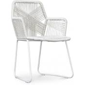 Chaise d'extérieur avec accoudoirs - Chaise de jardin - Multicolore - Frony Blanc - Rotin synthétique, Acier, Metal, Plastique - Blanc