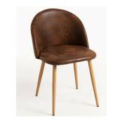 Chaise rembourrée simili cuir marron vintage et pieds acier naturel Kiluma