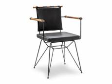 Chaise style industriel avec accoudoirs yekha bois naturel, simili et métal noir
