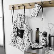 Douceur D'intérieur - Tablier - imprimé ustensiles de cuisine - gris, noir et blanc Blanc - Blanc