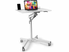 Duronic wps57 table de travail mobile blanc | support à roulettes pour pc ou projecteur | support de tablette et porte gobelet | surface 70 x 52 cm |