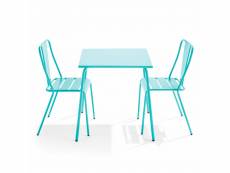 Ensemble table de jardin carrée et 2 chaises bistrot turquoise - palavas