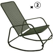 Essenciel Green - Lot de 2 Rocking Chair, Chaise à Bacule Gordes Kaki Acier- Mobilier de jardin - Vert